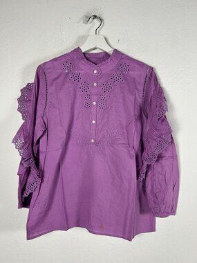 J.Crew Womens Ruffle-Sleeve Top with Embroidered Eyelet Medium Purple AR971 New
